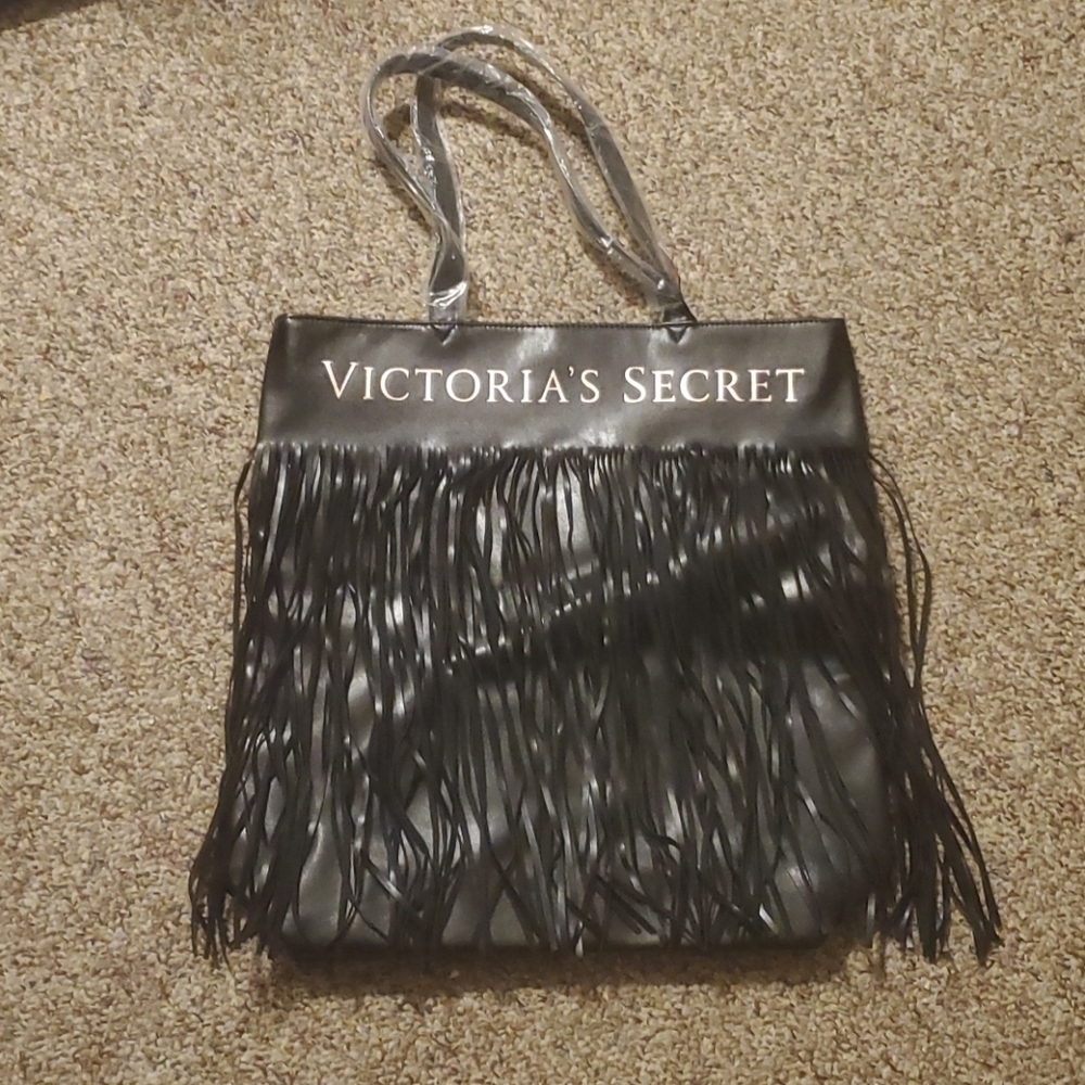 VICTORIA'S Secret Black Fringed Bag NWT